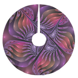 Colorful Fantasy Abstract Trippy Purple Fractal Brushed Polyester Tree Skirt