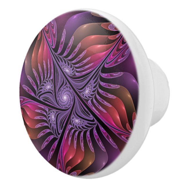 Colorful Fantasy Abstract Trippy Purple Fractal Ceramic Knob (Right)
