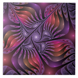 Colorful Fantasy Abstract Trippy Purple Fractal Ceramic Tile