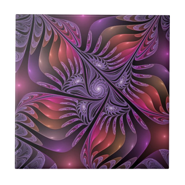 Colorful Fantasy Abstract Trippy Purple Fractal Ceramic Tile (Front)