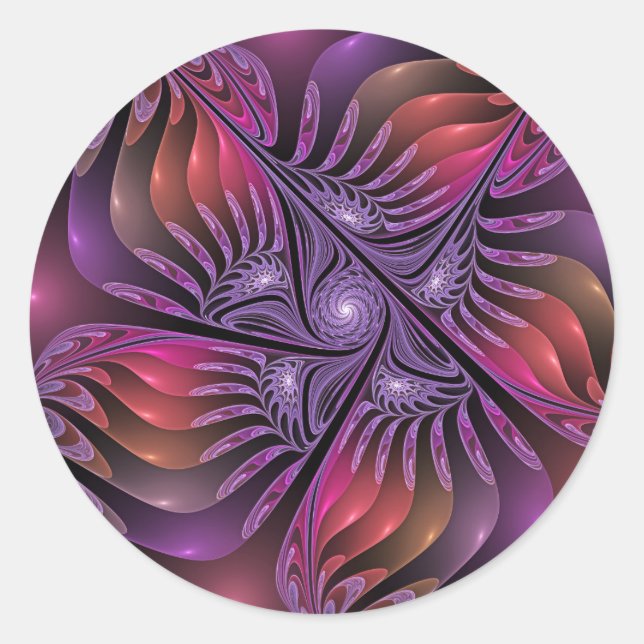 Colorful Fantasy Abstract Trippy Purple Fractal Classic Round Sticker (Front)