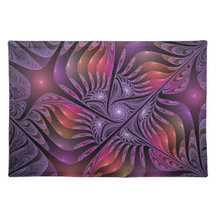 Colorful Fantasy Abstract Trippy Purple Fractal Cloth Placemat