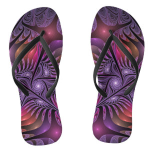 Colorful Fantasy Abstract Trippy Purple Fractal Flip Flops