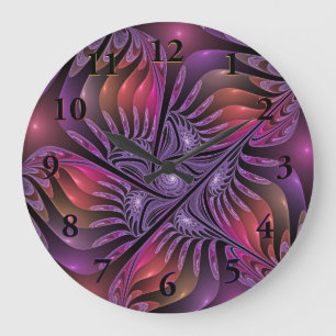 Colorful Fantasy Abstract Trippy Purple Fractal Large Clock