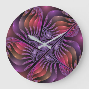 Colorful Fantasy Abstract Trippy Purple Fractal Large Clock