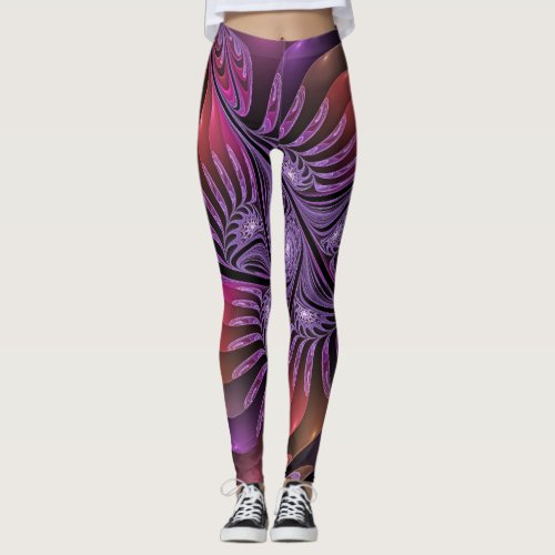 Colorful Fantasy Abstract Trippy Purple Fractal Leggings