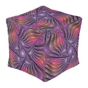 Colorful Fantasy Abstract Trippy Purple Fractal Outdoor Pouf