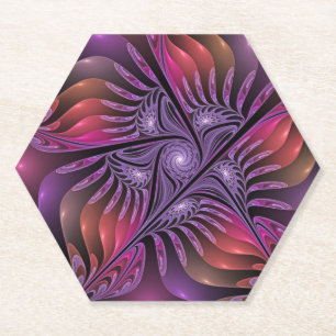 Colorful Fantasy Abstract Trippy Purple Fractal Paper Coaster