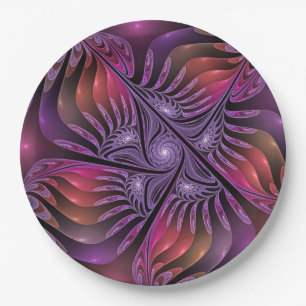 Colorful Fantasy Abstract Trippy Purple Fractal Paper Plates