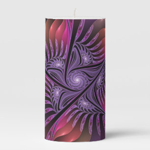 Colorful Fantasy Abstract Trippy Purple Fractal Pillar Candle