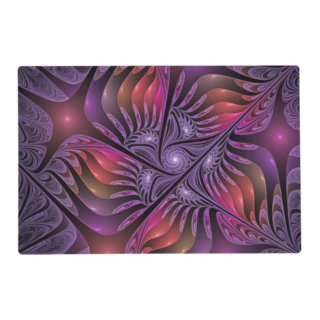 Colorful Fantasy Abstract Trippy Purple Fractal Placemat (Front)