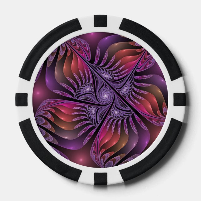 Colorful Fantasy Abstract Trippy Purple Fractal Poker Chips (Front)