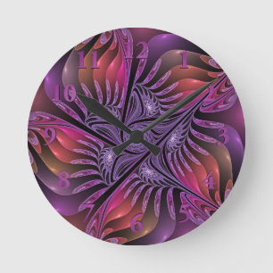 Colorful Fantasy Abstract Trippy Purple Fractal Round Clock
