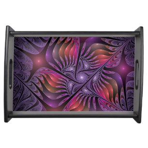Colorful Fantasy Abstract Trippy Purple Fractal Serving Tray