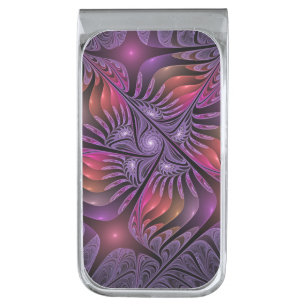 Colorful Fantasy Abstract Trippy Purple Fractal Silver Finish Money Clip