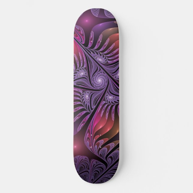 Colorful Fantasy Abstract Trippy Purple Fractal Skateboard Deck (Front)