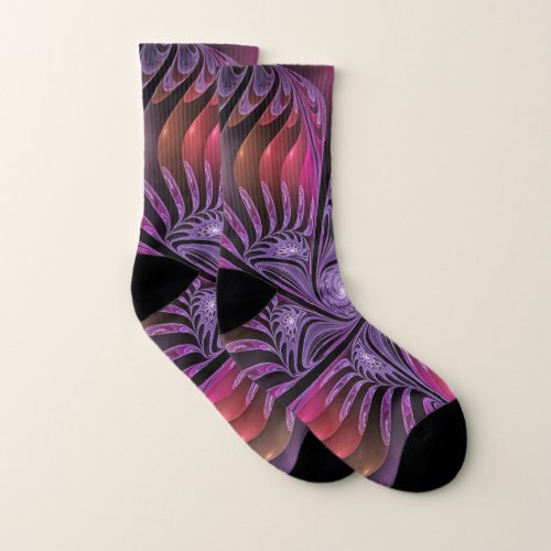 Colorful Fantasy Abstract Trippy Purple Fractal Socks
