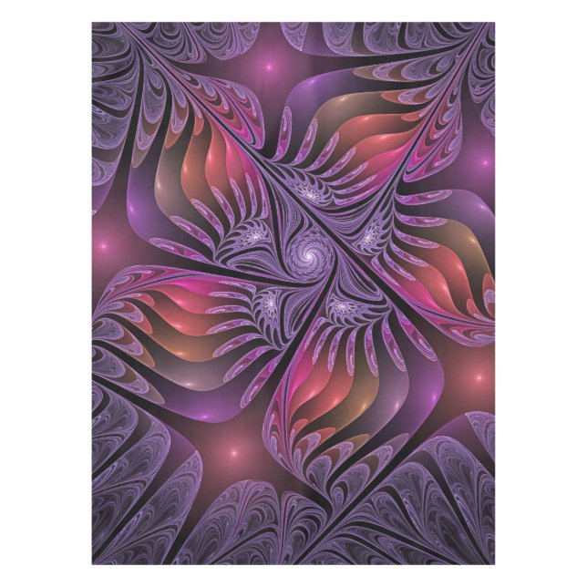 Colorful Fantasy Abstract Trippy Purple Fractal Tablecloth (Front)