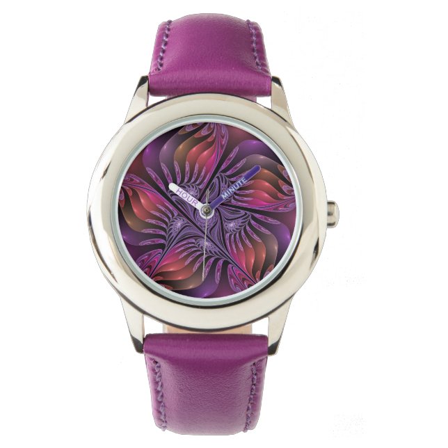 Colorful Fantasy Abstract Trippy Purple Fractal Watch (Front)