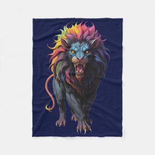 Colorful Fantasy Art a Lion Fleece Blanket