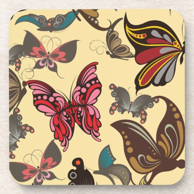 Colorful Fantasy Butterflies Beverage Coaster (Front)