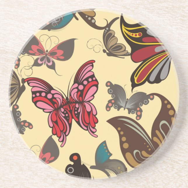 Colorful Fantasy Butterflies Drink Coaster (Front)