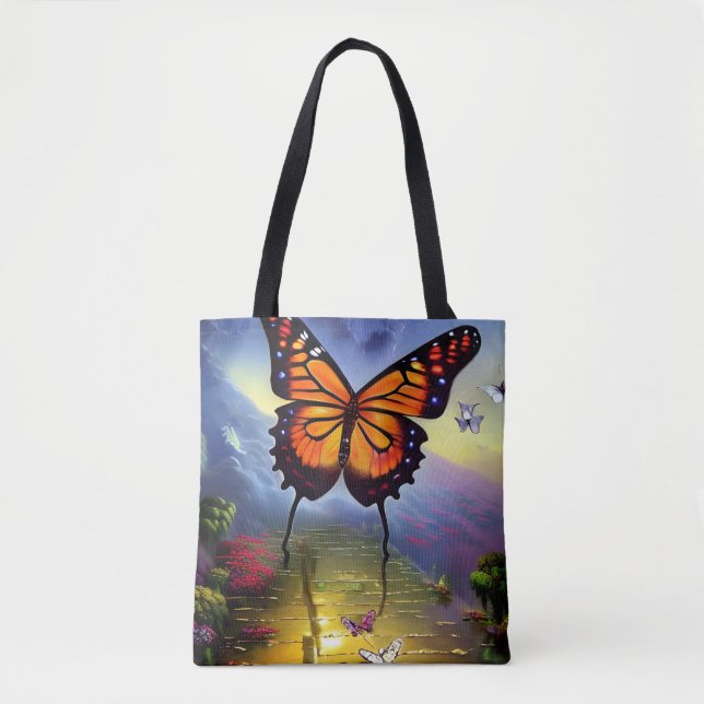 Colorful Fantasy Butterfly AI Artwork Tote Bag (Front)