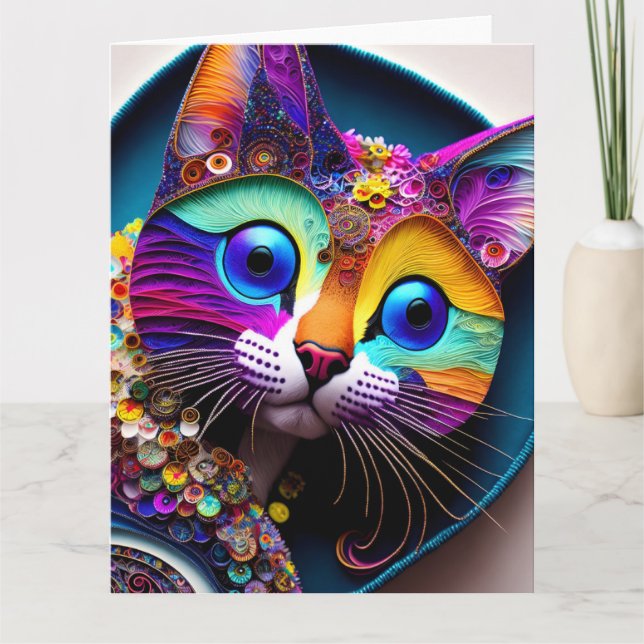 Colorful Fantasy Cat All Occasions Greeting Card (Front)