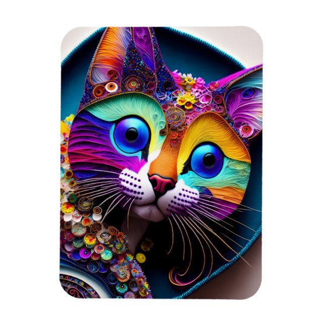 Colorful Fantasy Cat Magnet (Vertical)