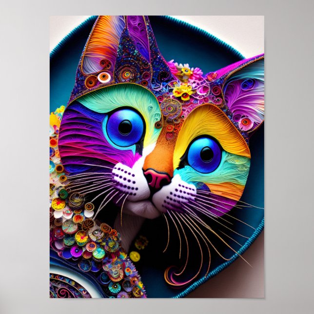 Colorful Fantasy Cat Poster (Front)
