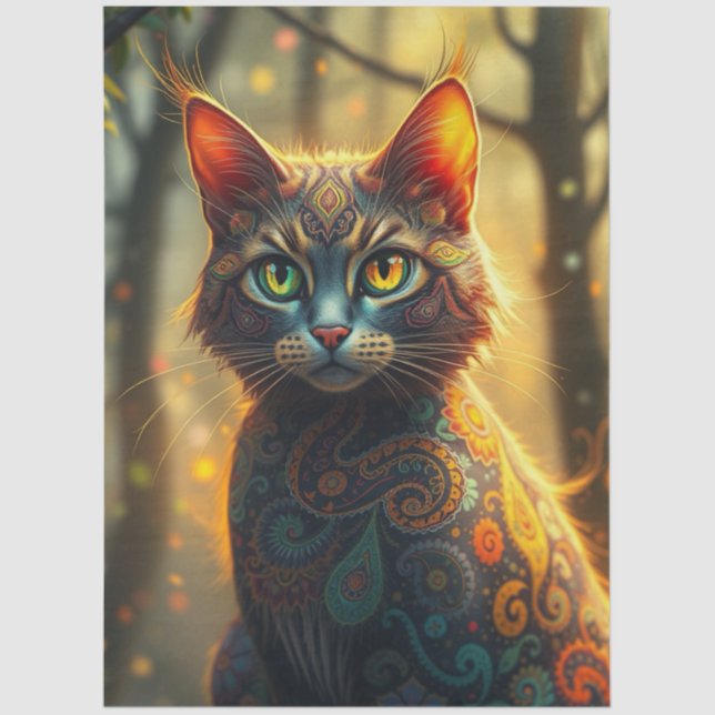 Colorful Fantasy Cat  Tissue Paper (Front)
