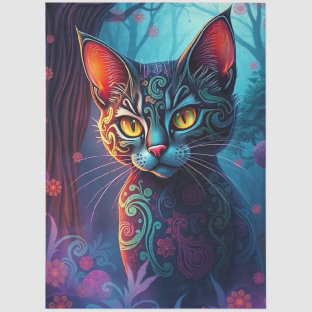 Colorful Fantasy Cat  Tissue Paper (Front)