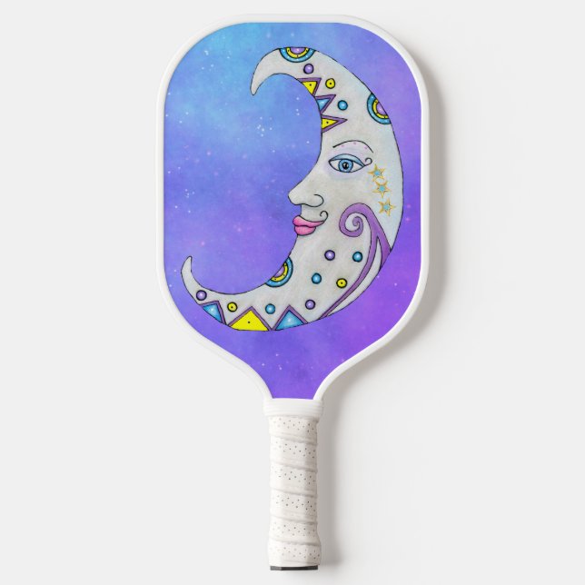 Colorful Fantasy Crescent Moon Scroll Shapes Sky Pickleball Paddle (Front)