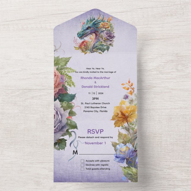 Colorful Fantasy Dragon Wedding  All In One Invitation (Inside)
