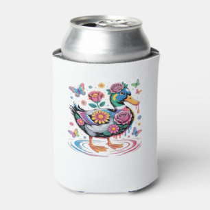 Colorful Fantasy Duck with Flowers and Butterflies Can Cooler