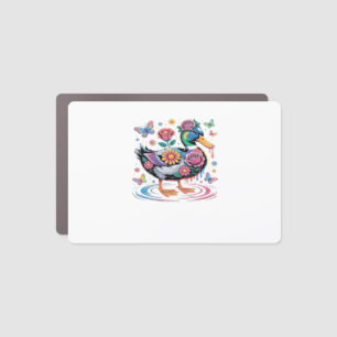 Colorful Fantasy Duck with Flowers and Butterflies Car Magnet