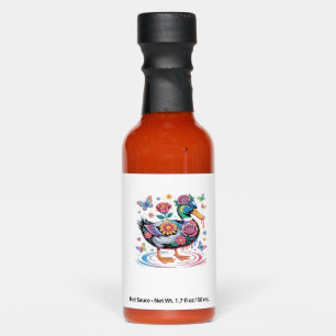 Colorful Fantasy Duck with Flowers and Butterflies Hot Sauces