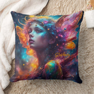 Colorful Fantasy Fairy Throw Pillow