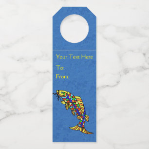 Colorful Fantasy Fish Vibrant Scales on Blue Bottle Hanger Tag
