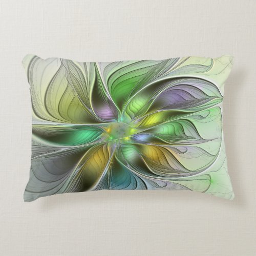Colorful Fantasy Flower Modern Abstract Fractal Accent Pillow