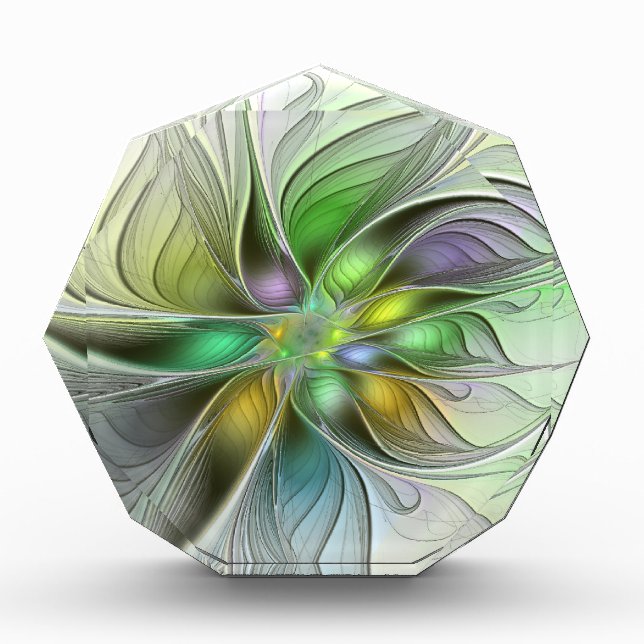 Colorful Fantasy Flower Modern Abstract Fractal Acrylic Award (Front)