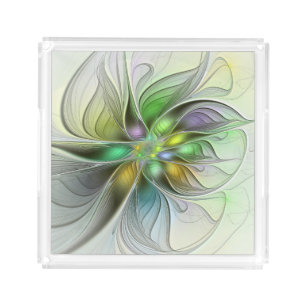 Colorful Fantasy Flower Modern Abstract Fractal Acrylic Tray