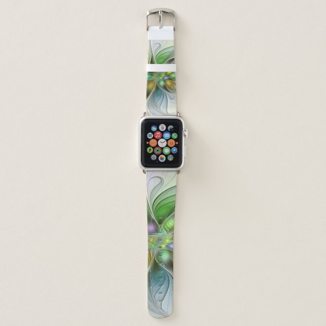 Colorful Fantasy Flower Modern Abstract Fractal Apple Watch Band (Front)