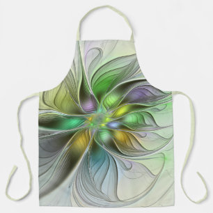 Colorful Fantasy Flower Modern Abstract Fractal Apron