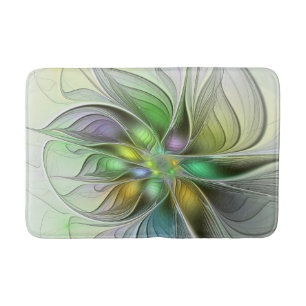 Colorful Fantasy Flower Modern Abstract Fractal Bath Mat