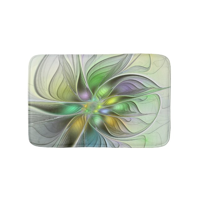 Colorful Fantasy Flower Modern Abstract Fractal Bath Mat (Front)