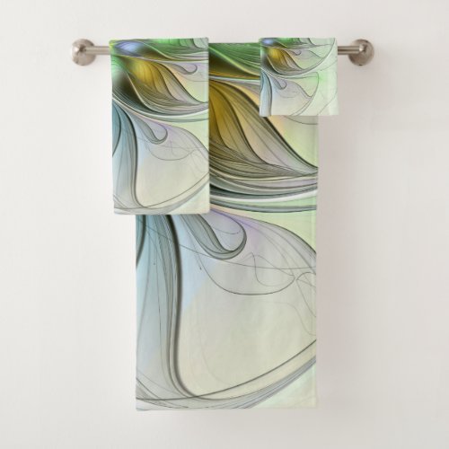 Colorful Fantasy Flower Modern Abstract Fractal Bath Towel Set