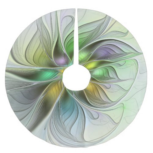 Colorful Fantasy Flower Modern Abstract Fractal Brushed Polyester Tree Skirt