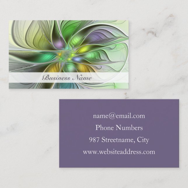 Colorful Fantasy Flower Modern Abstract Fractal Business Card (Front/Back)