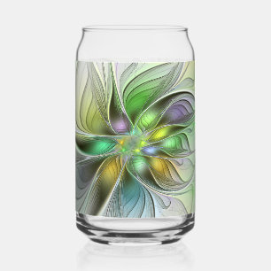 Colorful Fantasy Flower Modern Abstract Fractal Can Glass